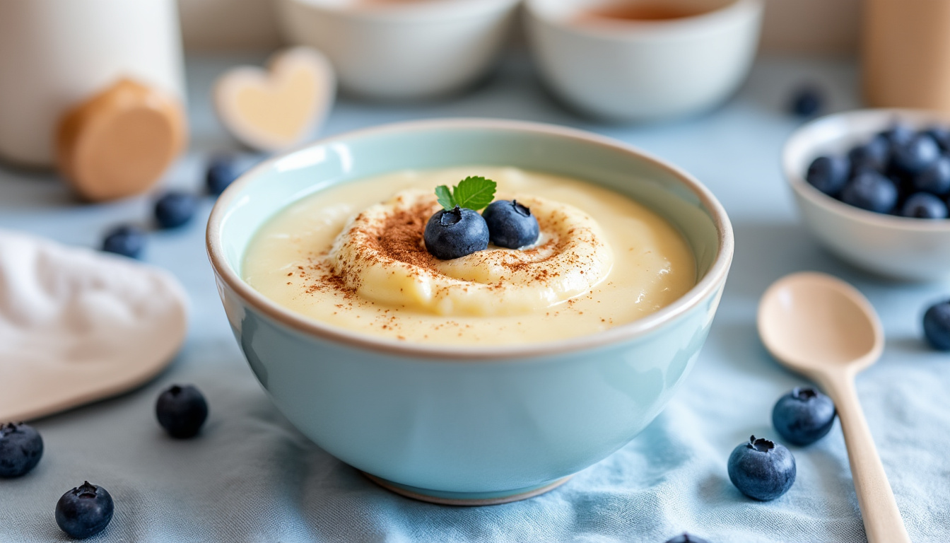 découvrez notre recette délicieuse de riz au lait à la vanille, spécialement conçue pour les bébés à partir de 12 mois. un dessert onctueux et savoureux qui ravira les papilles de votre petit tout en étant nutritif et facile à digérer.