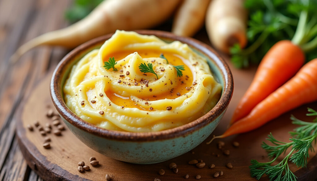 découvrez notre délicieuse purée de rutabaga, panais et carottes, relevée d'une touche de cumin, spécialement conçue pour les bébés dès 6 mois. une recette saine et savoureuse qui éveillera les papilles de votre petit tout en lui offrant les bienfaits des légumes.