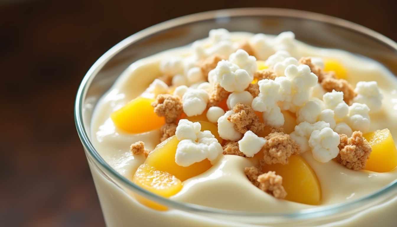 découvrez notre fromage blanc biscuité à la pêche, une délicieuse gourmandise dédiée aux petits gourmets. avec sa texture onctueuse et son goût fruité, il saura séduire les papilles des enfants tout en leur offrant une collation saine et savoureuse.