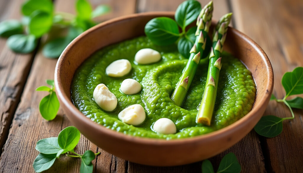 découvrez notre savoureuse recette de mouliné de cresson, asperge et fromage frais, spécialement conçue pour les bébés dès 8 mois. un mélange nutritif et délicat qui éveillera les papilles de votre tout-petit tout en lui apportant les bienfaits des légumes.