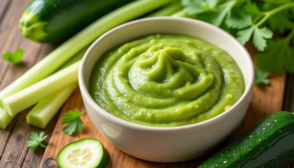 découvrez notre recette saine et savoureuse de purée de céleri-branche et courgette, spécialement conçue pour les bébés dès 6 mois. un mélange délicat de légumes pour introduire de nouvelles saveurs dans l'alimentation de votre enfant tout en lui apportant les nutriments essentiels.