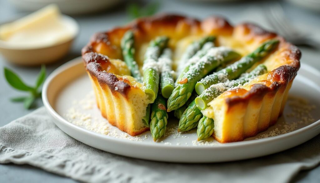 découvrez notre délicieuse recette de clafoutis d'asperges vertes au comté, parfaite pour les bébés dès 12 mois. un plat tendre et savoureux qui allie les bienfaits des légumes à la douceur du fromage, idéal pour éveiller les papilles de votre tout-petit.