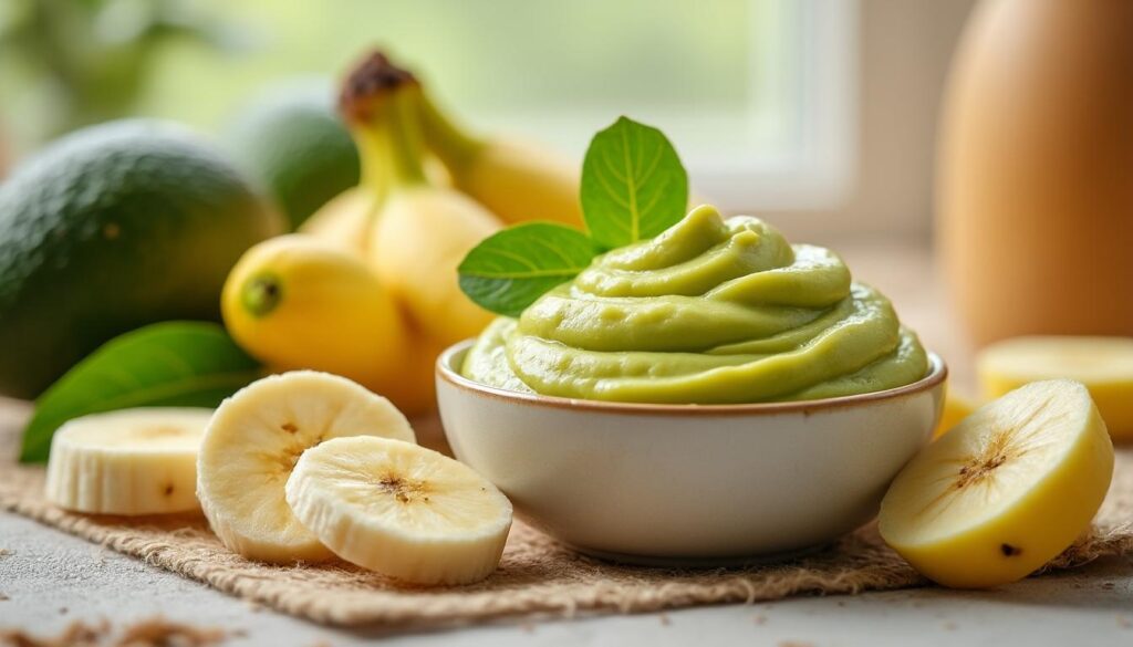 découvrez notre délicieuse purée onctueuse d'avocat et de banane, spécialement conçue pour les papilles délicates de votre bébé. un mélange tendre et nutritif qui fera le bonheur des tout-petits, parfait pour introduire des saveurs nouvelles et saines dès le plus jeune âge.