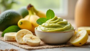 découvrez notre délicieuse purée onctueuse d'avocat et de banane, spécialement conçue pour les papilles délicates de votre bébé. un mélange tendre et nutritif qui fera le bonheur des tout-petits, parfait pour introduire des saveurs nouvelles et saines dès le plus jeune âge.