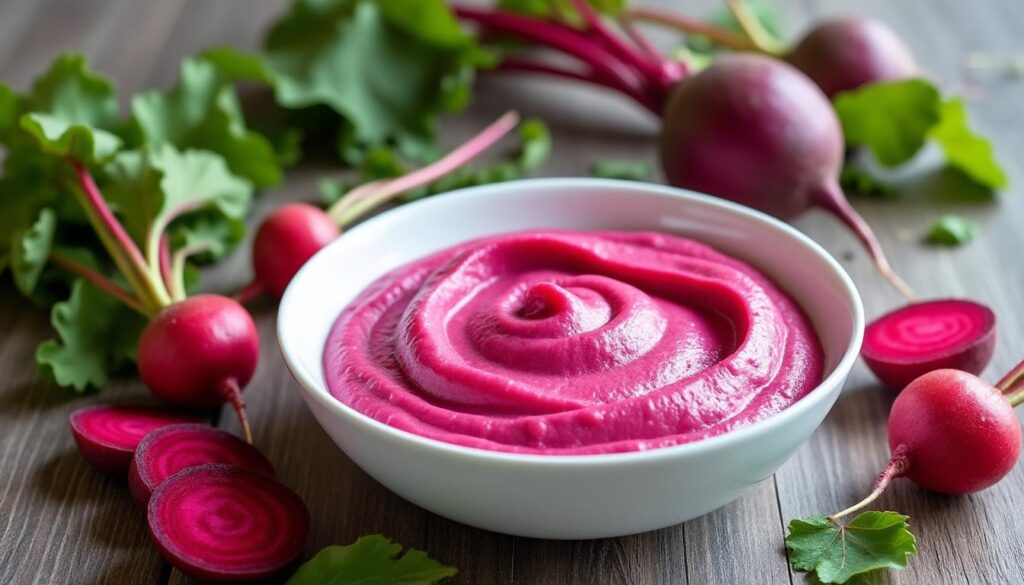 découvrez une délicieuse purée rose à base de radis et de betterave, parfaite pour initier les papilles des petits et des grands. une recette simple et créative qui allie saveurs douces et couleurs éclatantes pour éveiller l'appétit !