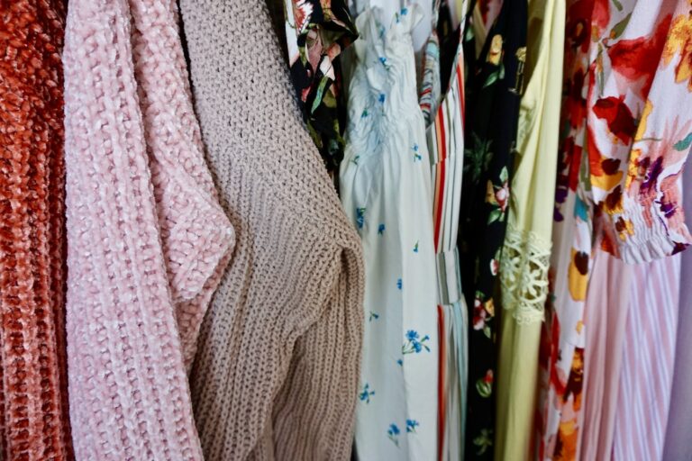 Closet. Clothes. Cardigans. Dresses. Wardrobe.