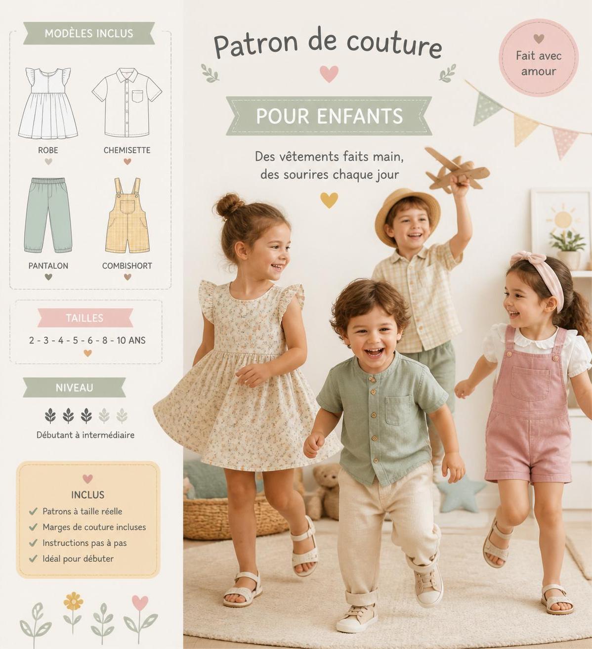 téléchargez gratuitement nos patrons de couture enfant en pdf, idéaux pour débuter et créer facilement des vêtements uniques pour vos petits.